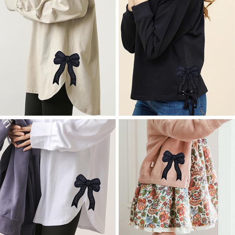 CY Iron On Patches Glitter 5Pcs Sweatshirt Side Bow Embroidered Patch Cute Sequin Applique Sew On Fabric Patches Shiny DIY Decorative Accessories Lovely for Girls Women Clothes Backpacks Jackets,Black - Image 2